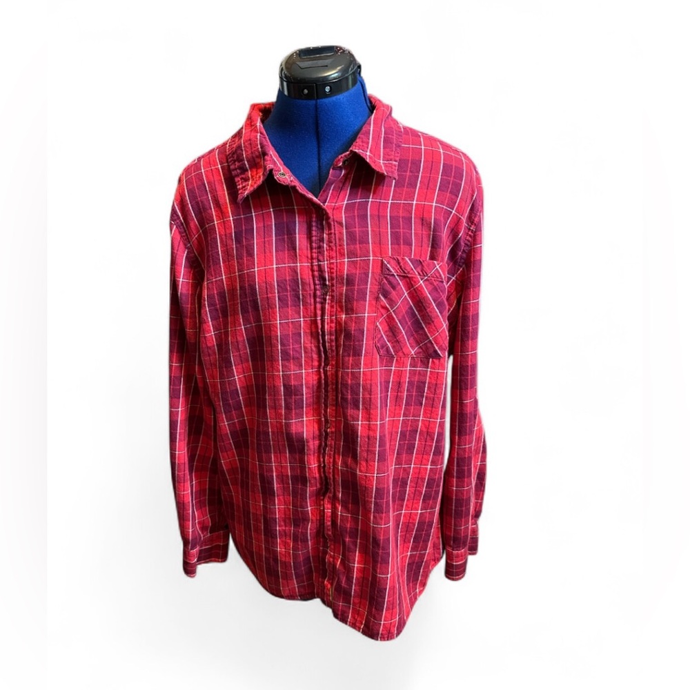 Arizona Jean Co Plaid Flannel Snap Front Shirt w/ Roll-tab Sleeves~Juniors Plus
